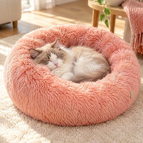 Large round plush dog - bed, soft